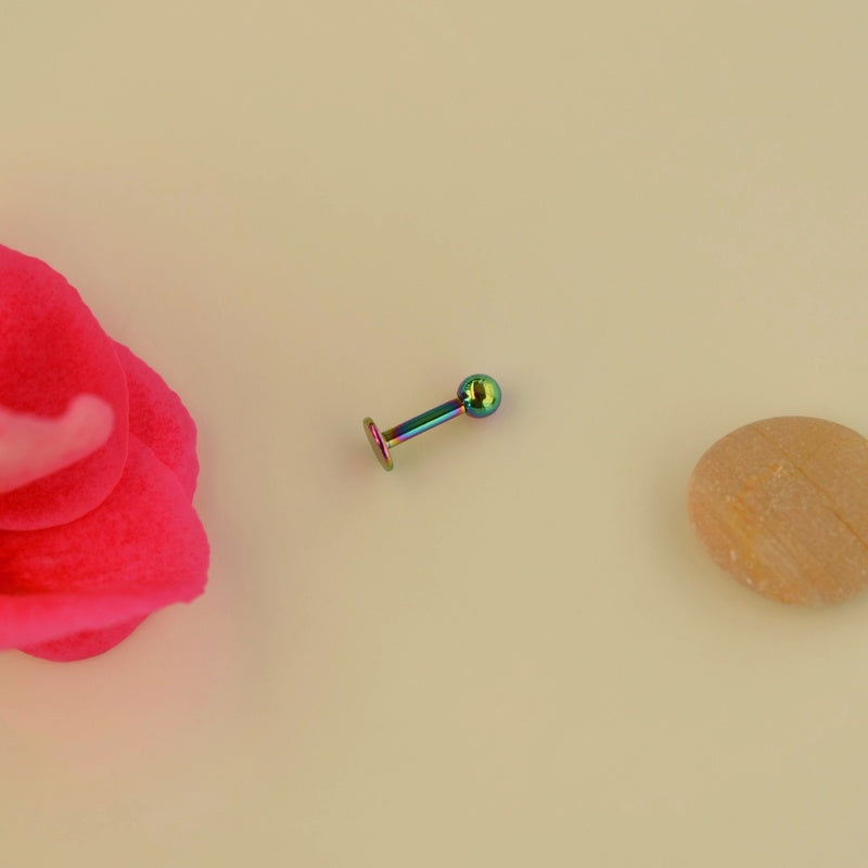 Flat Back Steel Earrings,  Conch Piercing, Cartilage, and More Gold Hologram Black and Silver  Colour