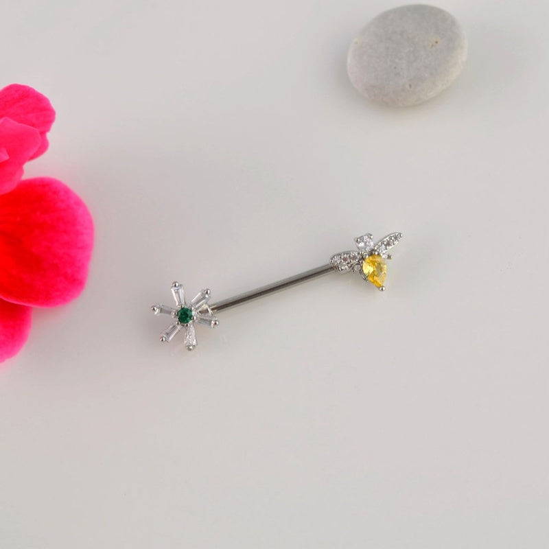 Flower Nipple Piercing and Bee Nipple Piercing Nipple Barbells Nipple Bar Body Piercing Bridge Barbells Body Jewelry Silver