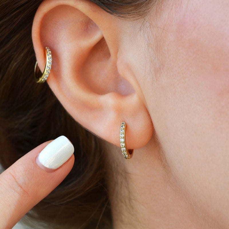 Mini Stone Hoop Earrings Huggie Hoop Earrings  Stoned Hoop Earrings  Silver Medium Hoop Earrings Gold Hoops Earring Set Gold Earrings
