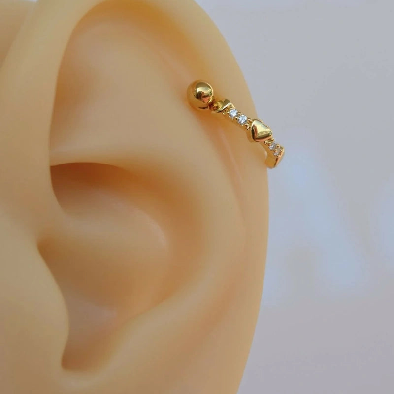 Heart  Earring, Helix Piercing Ring Earrings Stone Conch Piercing Gold and Silver  Colour Gift For Her