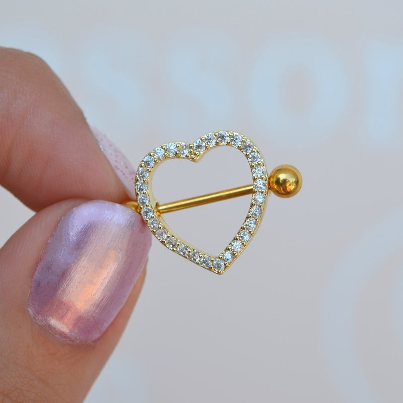 Heart Model  Nipple Piercing Nipple Barbells Nipple Bar Body Piercing Bridge Barbells Body Jewelry Gold and Silver