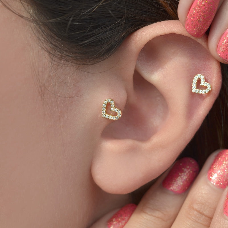 Heart Earrings Heart Piercing,Stud Earrings Tragus , Love Earrings Helix Piercing, and Cartilage   Gold Silver