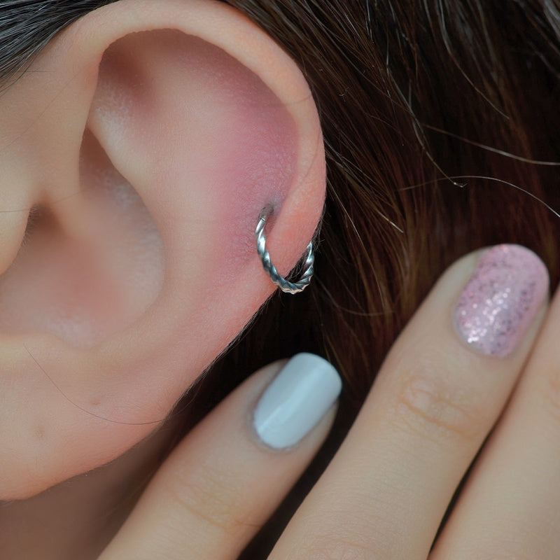 Twisted Earrings Spiral Piercing  Spiral Earrings Helix  Ring  Crimped Steel for Tragus, Helix, Cartilage, and Lobe Gold and Silver