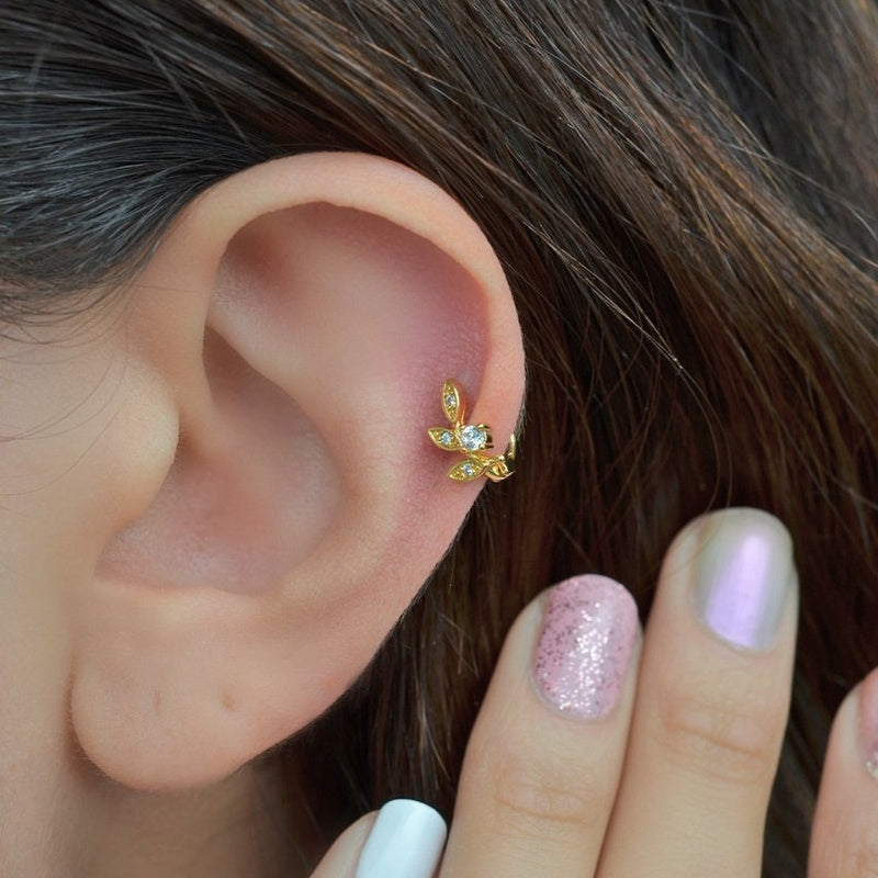 Leaf Piercing Leaf Hoop Ring Tragus Piercing Helix Cartilage Piercing Earring Gift For Her  Gold Silver
