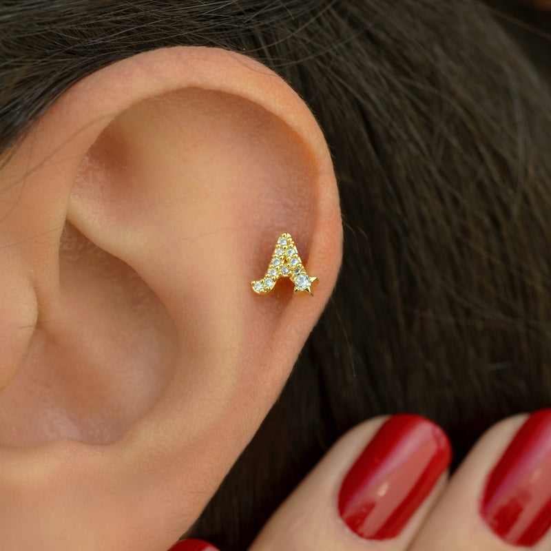 Letter Earrings Stud Letter Earrings  Piercing for Helix, Tragus, Lobe, and Cartilage Gold  Silver Gift For Her