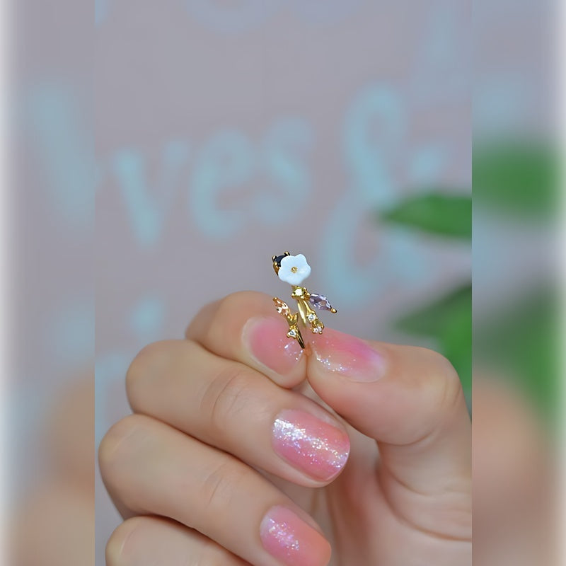 Magnolia Ring Flower Ring Adjustable Ring Vintage Ring Knuckle Joint   Cute Ring Women Ring Blue White