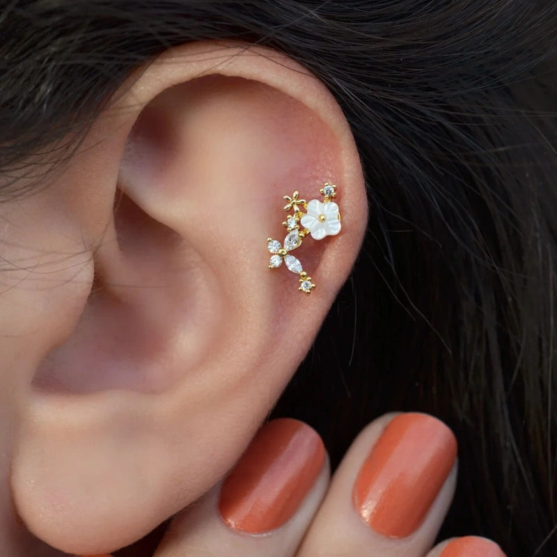 Magnolia Flower Earring, Earrings, Stud Earrings Stud  Piercing Helix Stud Cartilage Conch  Gold  Rose  Silver  Gift For Her