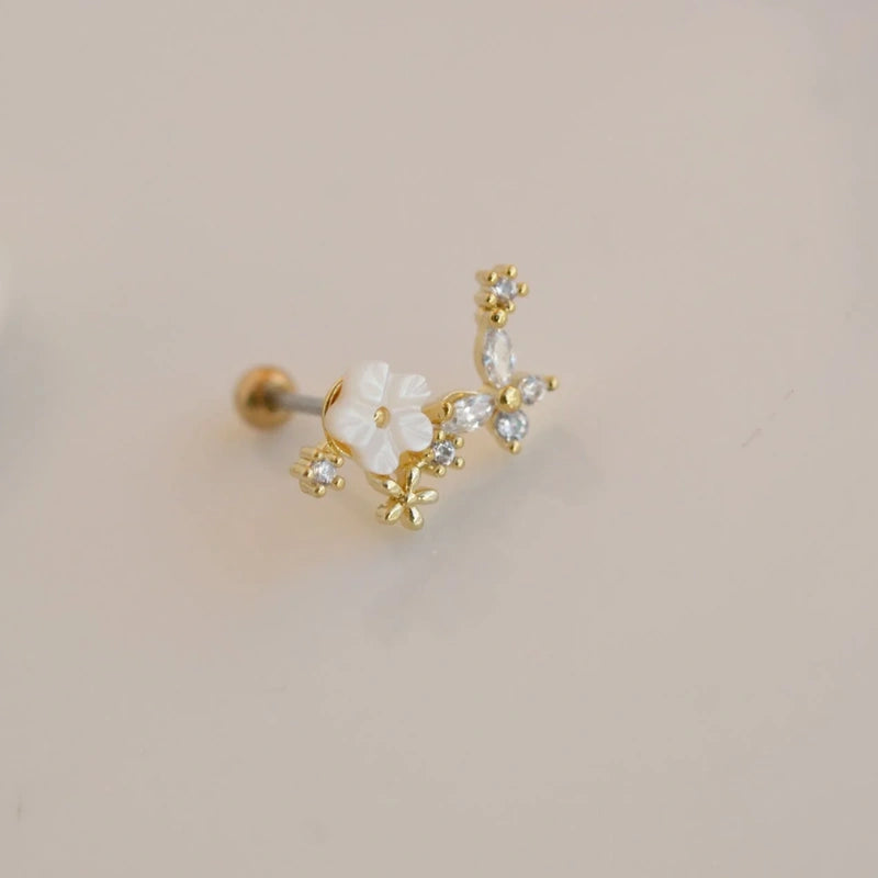 Magnolia Flower Earring, Earrings, Stud Earrings Stud  Piercing Helix Stud Cartilage Conch  Gold  Rose  Silver  Gift For Her