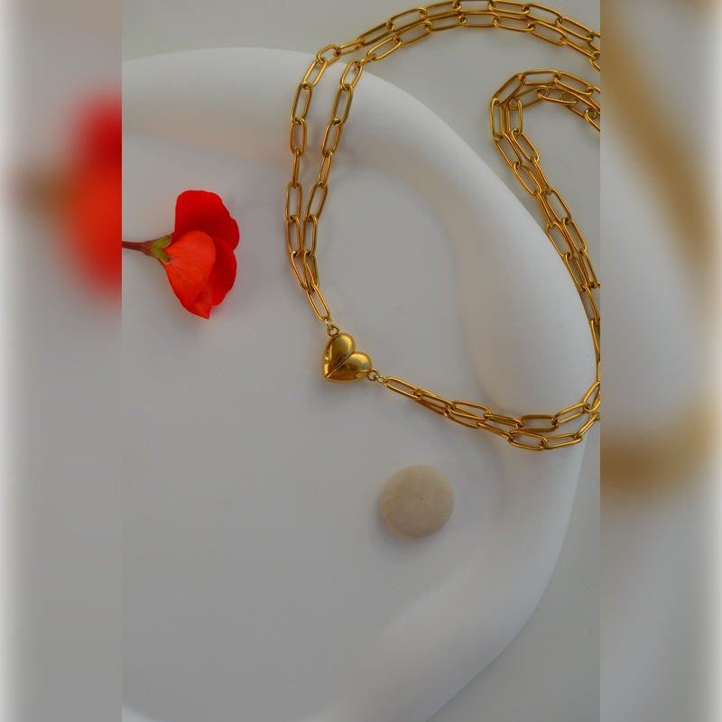 Matching  Heart Magnetic Couple Necklace, Best Friend, Partner Necklace,Pendant Necklace, Couple Jewelry, Chain Necklace Gold Silver
