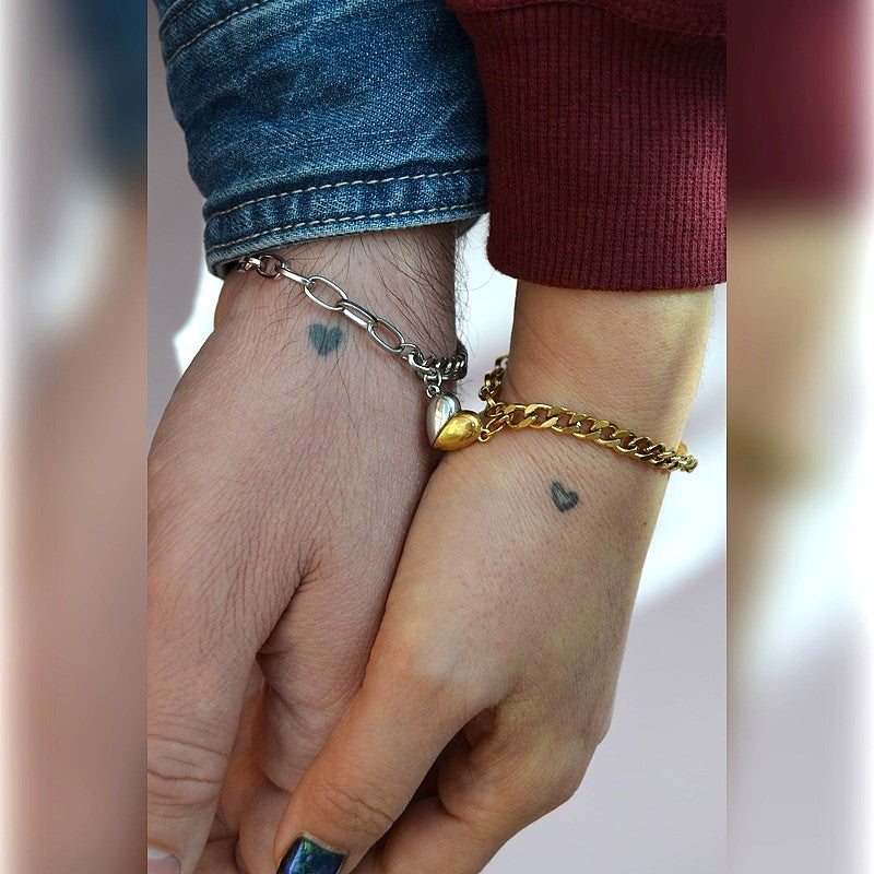 Matching  Heart Magnetic Couple Bracelets, Couple Bracelet, Best Friend, Partner Bracelet, Couple Jewelry, Chain Bracelet  Gold Silver