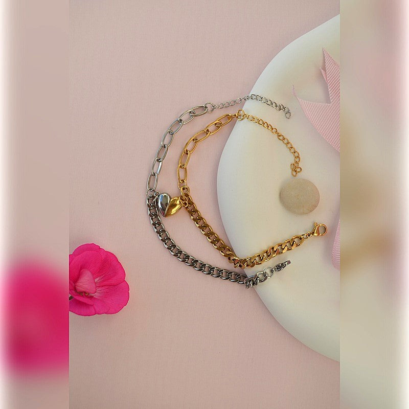 Matching  Heart Magnetic Couple Bracelets, Couple Bracelet, Best Friend, Partner Bracelet, Couple Jewelry, Chain Bracelet  Gold Silver