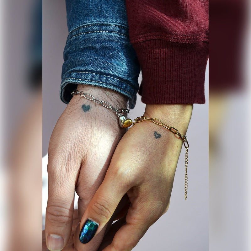Matching  Heart Magnetic Couple Bracelets,, Couple Bracelet, Best Friend, Partner Bracelet, Couple Jewelry, Chain Bracelet Gold Silver