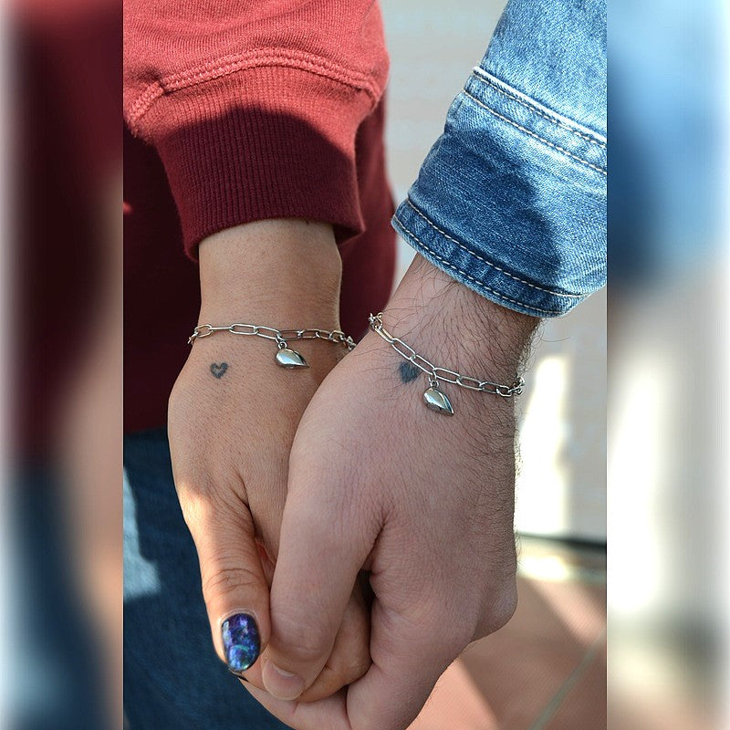 Matching  Heart Magnetic Couple Bracelets,, Couple Bracelet, Best Friend, Partner Bracelet, Couple Jewelry, Chain Bracelet Gold Silver