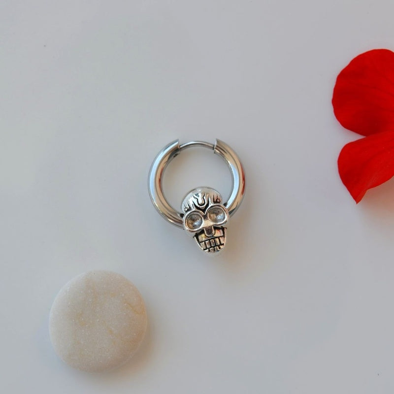 Skull Figured Steel Hoop Mens Earring Mens Earrings Male  Huggie Antique Thumb Vintage