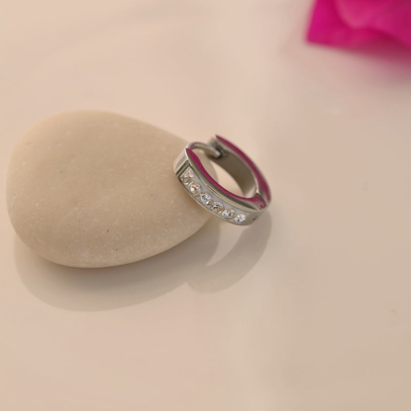 Mens Stoned Steel Hoop Earrings  Gold and Silver  Colour