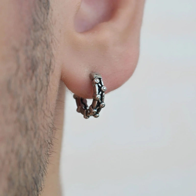 Antique Hoop Earrings Mens Earring Mens Earrings Male  Huggie Thumb Vintage Silver Black