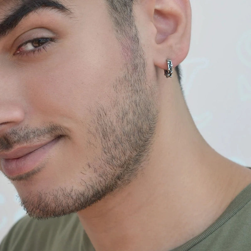 Antique Hoop Earrings Mens Earring Mens Earrings Male  Huggie Thumb Vintage Silver Black