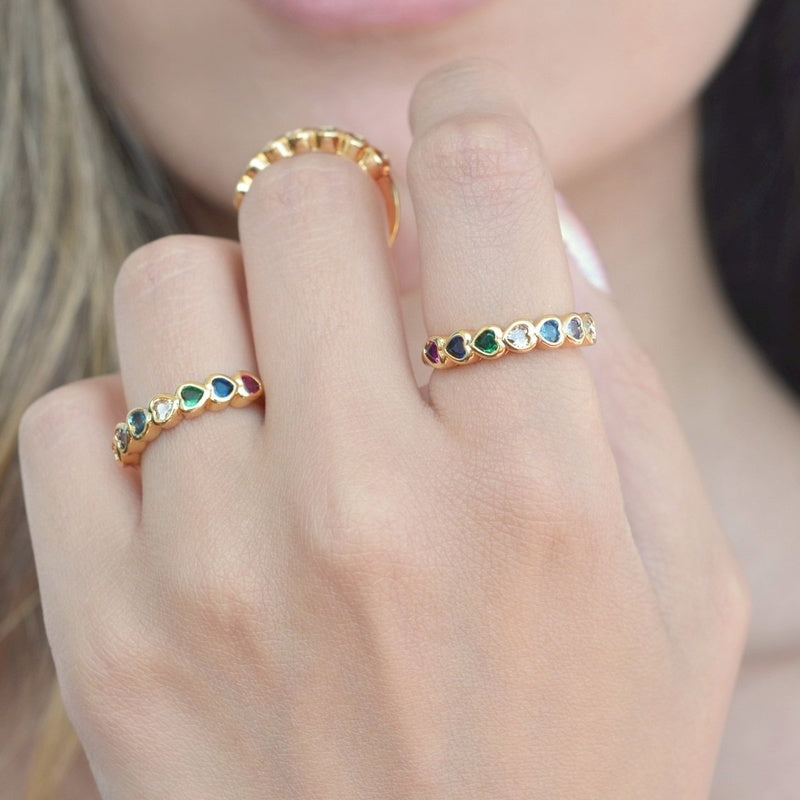 Colorful Heart Ring,  Vintage Rings, Stacking Rings, Knuckle Ring, Minimalist Rings, Adjustable Ring