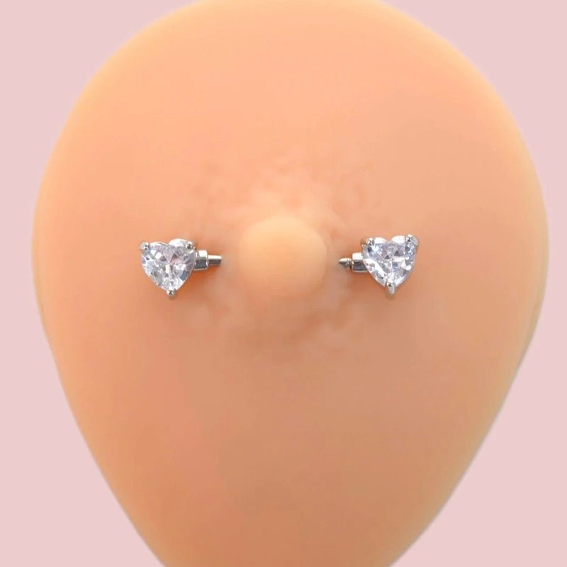 16 mm Heart Stones Nipple Piercing Nipple Barbells Nipple Bar Body Piercing Bridge Barbells Body Jewelry Heart Piercing Silver