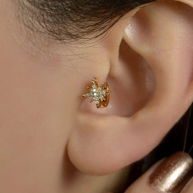 North Star Earring Ring Tragus Piercing Helix Cartilage Earrings Upper Lobe Hoop Earrings Gift For Her