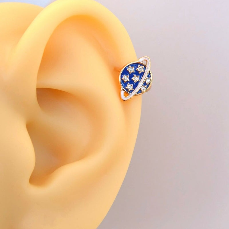 Planet Ring Piercing Earth Space Helix Earring Saturn Star Piercing Earrings Navy Blue