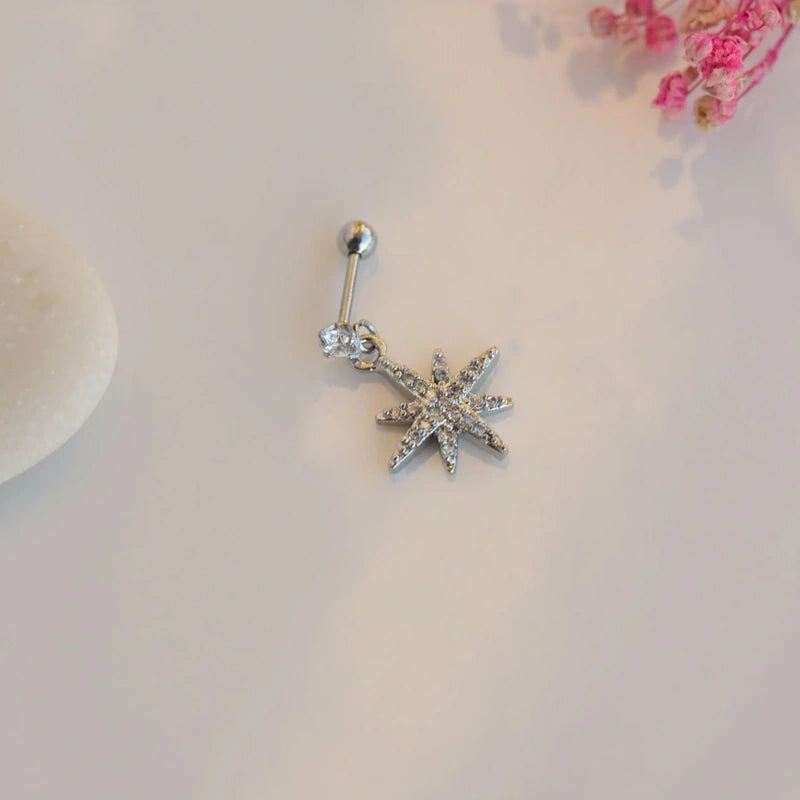Polar Star Earring Dangle Earrings  Dangle Piercing,  Dangle Stars Charm Earrings Piercing Helix Cartilage Silver Colour