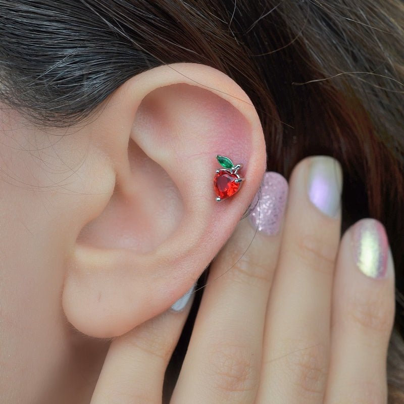 Red Apple Earring, Apple Earrings Stud Earrings   Helix Cartilage Piercing Gold Silver Gift For Her