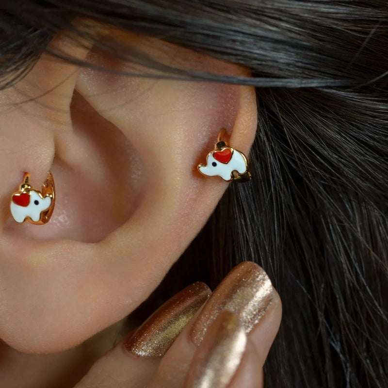 Red Heart Mini Elephant Tragus Piercing Helix Cartilage Upper Lobe Earring