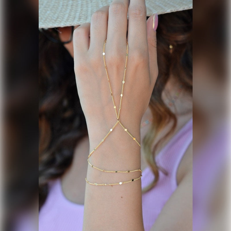 Gold Hand Chain, Dainty Hand Chain, Finger Chain Bracelet, Minimalist Jewellery Slave Chain Ring Bracelet
