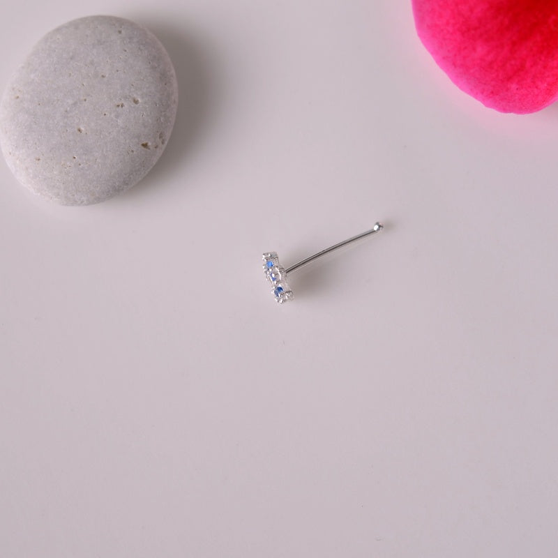 925 Sterling Silver  Flower Nose Stud Thin Tiny Nose Studs Nose Pin Nose Pins  Thin Tiny Stone Blue Navy Color