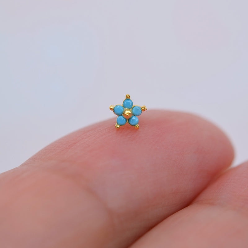 925 Sterling Silver,  Turquoise, Lotus Flower Nose Piercing, Nose Stud, Tiny Nose Studs,  Nose Pin, Nose Pins, Gift for Her