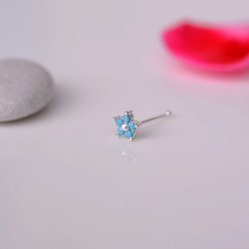 925 Sterling Silver,  Turquoise, Lotus Flower Nose Piercing, Nose Stud, Tiny Nose Studs,  Nose Pin, Nose Pins, Gift for Her