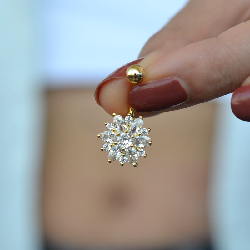 Lotus Flower Navel Piercing, Belly Button Ring, Belly Button Piercing, Curved Barbell, Belly Piercing, Belly Bar, Belly Ring, Purple