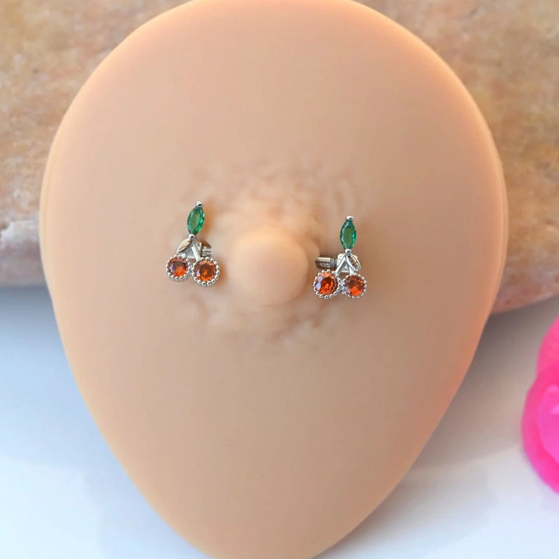 Cherry Piercing Fruit Piercing  Nipple Piercing Nipple Barbells Nipple Bar Body Piercing Bridge Barbells Body Jewelry Silver