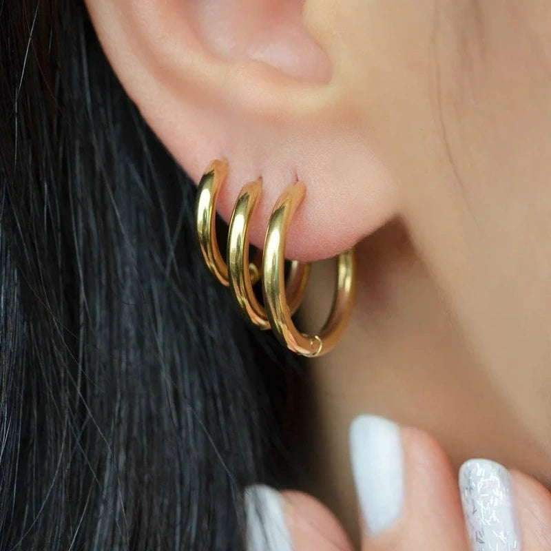 Hoop Earrings Earring Set Triple Set Earrings - 3 Pcsr  12mm 15mm 17mm Gold and Silver