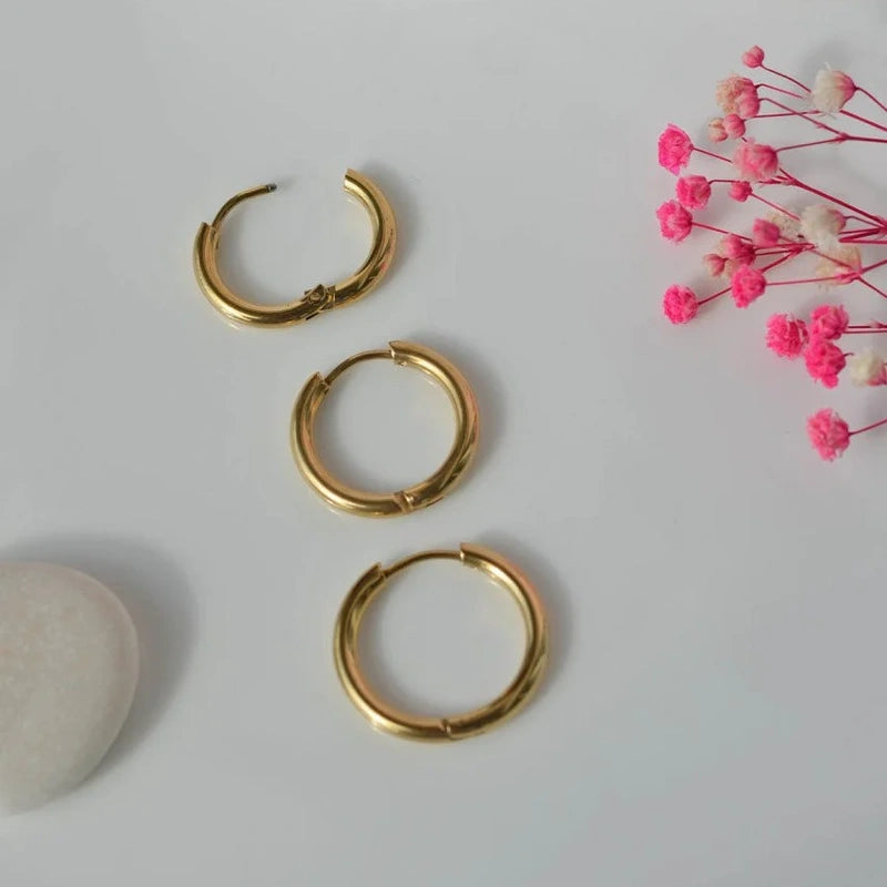 Hoop Earrings Earring Set Triple Set Earrings - 3 Pcsr  12mm 15mm 17mm Gold and Silver