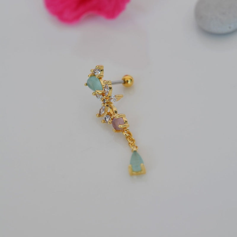 Water Green Stone Wobbly Helix Piercing Cartilage Earring Dangle Earrings Dangling Earrings Gift For Her Chain  Gold Silver