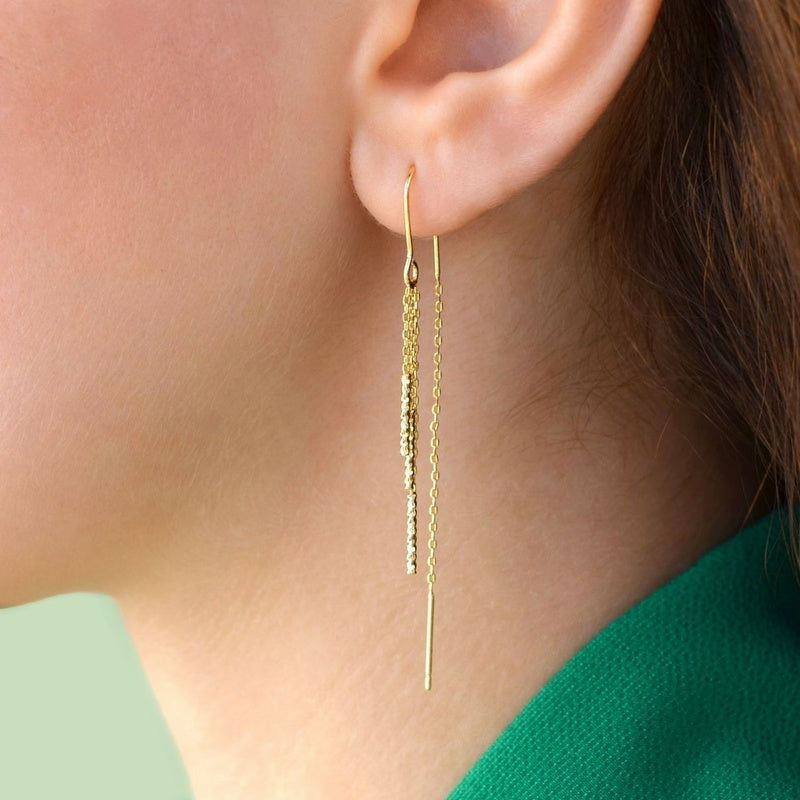 Dangle Chain Earrings Hook Earrings Hinged Earrings Huggie Earrings Chain Silver Gold