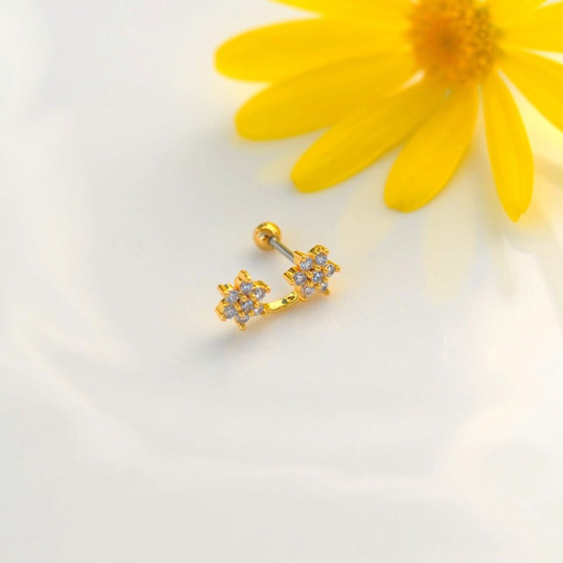 Twin  Flower Piercing Tragus Piercing Stud Earring Ear Stud Mini Colorful Helix Cartilage Flower Studs Gift For Her Gold Silver