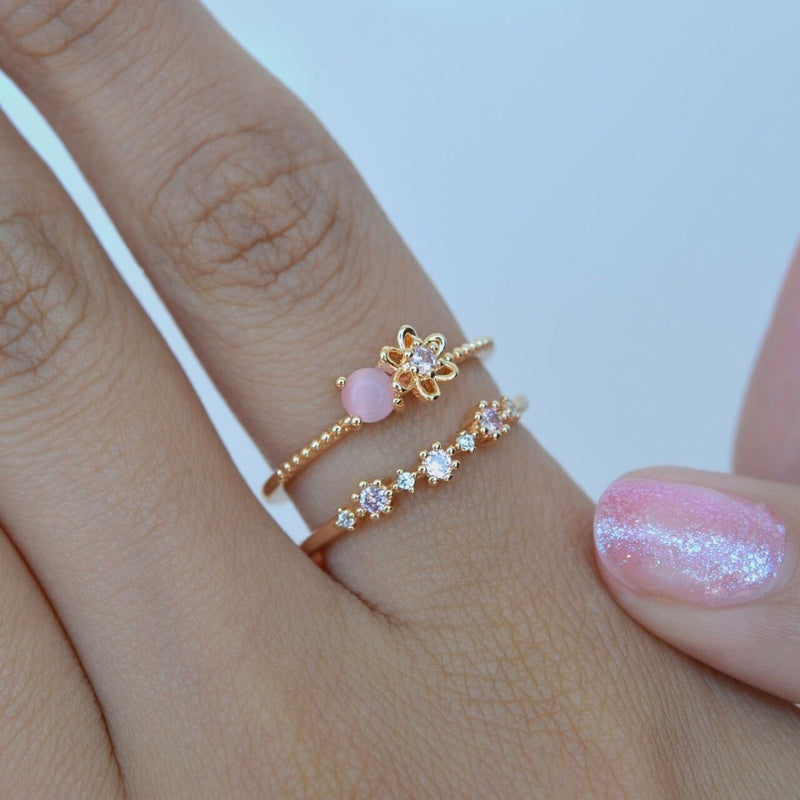 Pink Flower Adjustable Ring, Stacking Ring, Vintage Ring, Dainty Ring, Adjustable Ring, Womens Rings,  Gold
