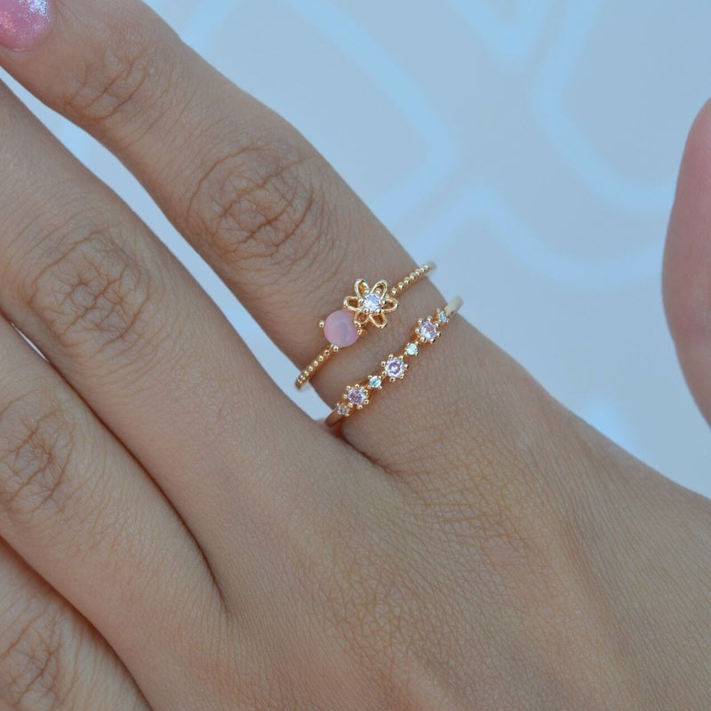 Pink Flower Adjustable Ring, Stacking Ring, Vintage Ring, Dainty Ring, Adjustable Ring, Womens Rings,  Gold