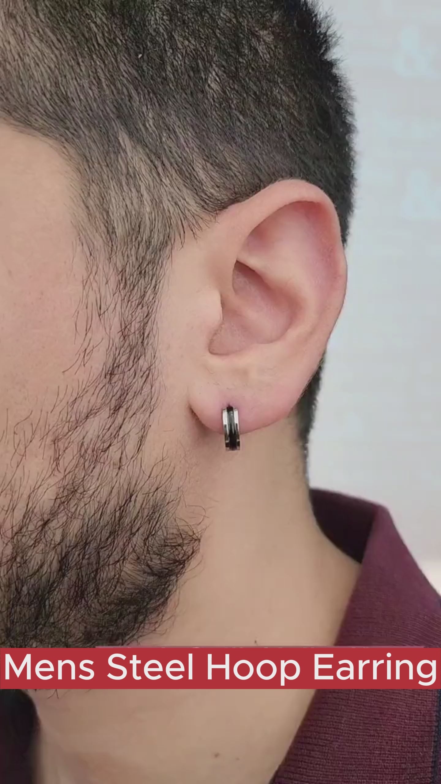 Mens Steel Hoop Earring Black and Silver Mens Earring Mens Earrings