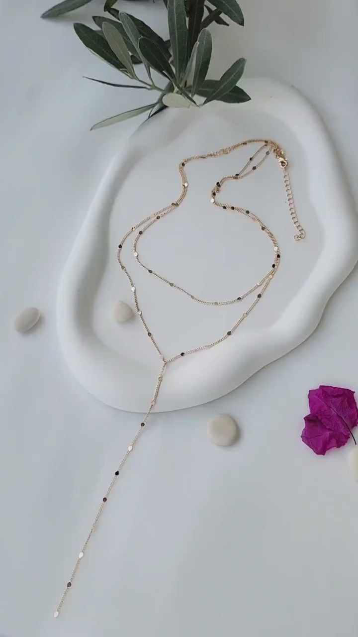 Lariat Necklace, Y Necklace,Long Necklace, Summer Necklace, Chain Necklace, Decollete Necklace, Long Layering Necklace, Gold Silver
