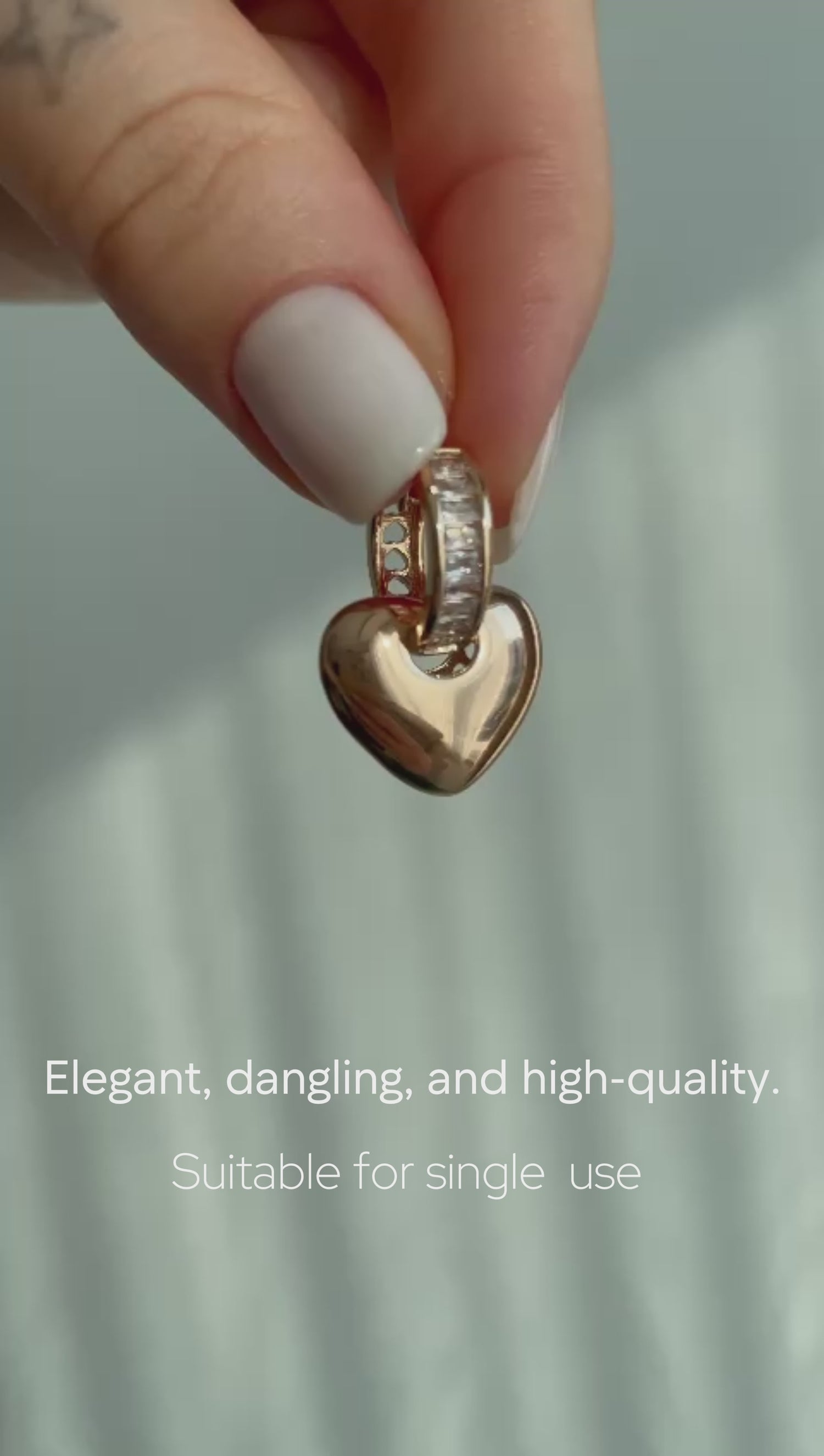 Heart Earrings Curved  Dangle Earrings Drop Earrings with Stone Ring Heart Charm  Gold and Silver