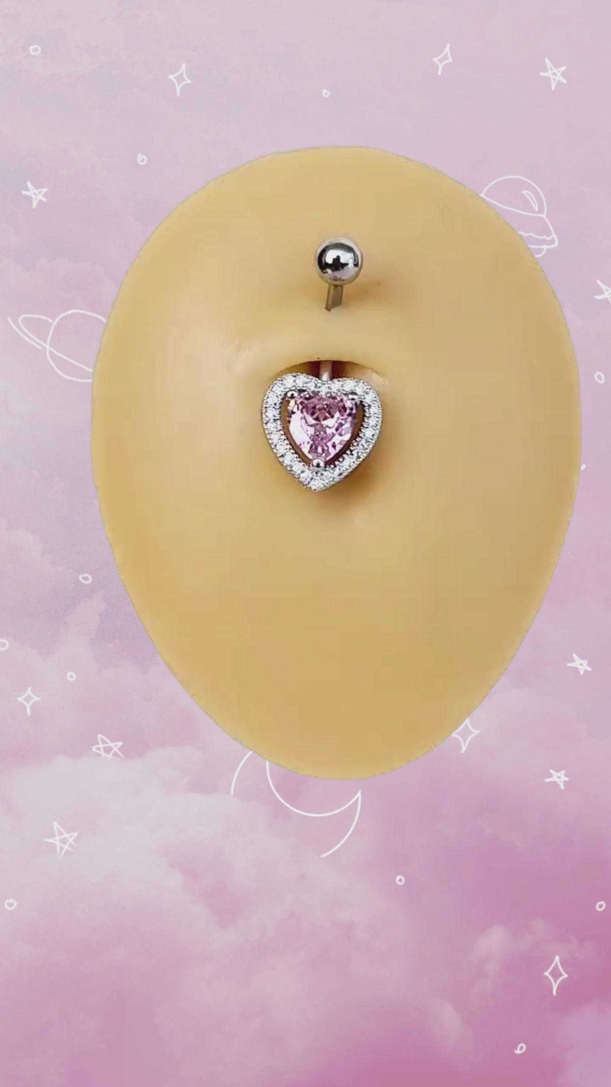 Navel & Belly Piercing with Pink Heart Stones