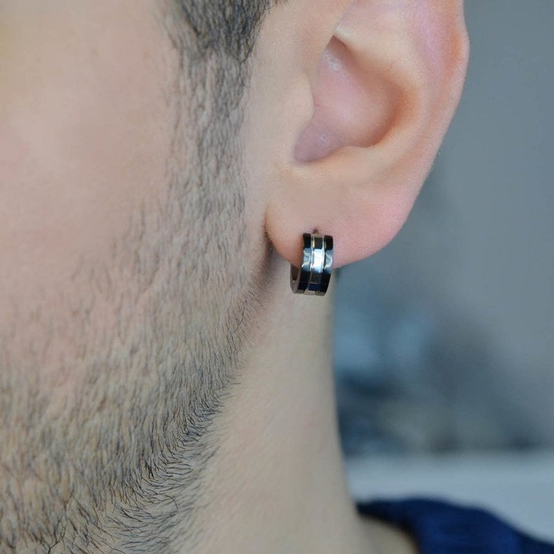 Steel Hoop Mens Earring Mens Earrings Male  Huggie Antique Thumb Vintage